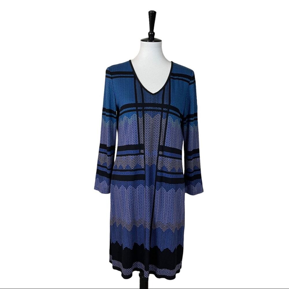 Studio M NEW Women's Dress Long Sleeve V-neck Knit Purple Black NWT Size Large